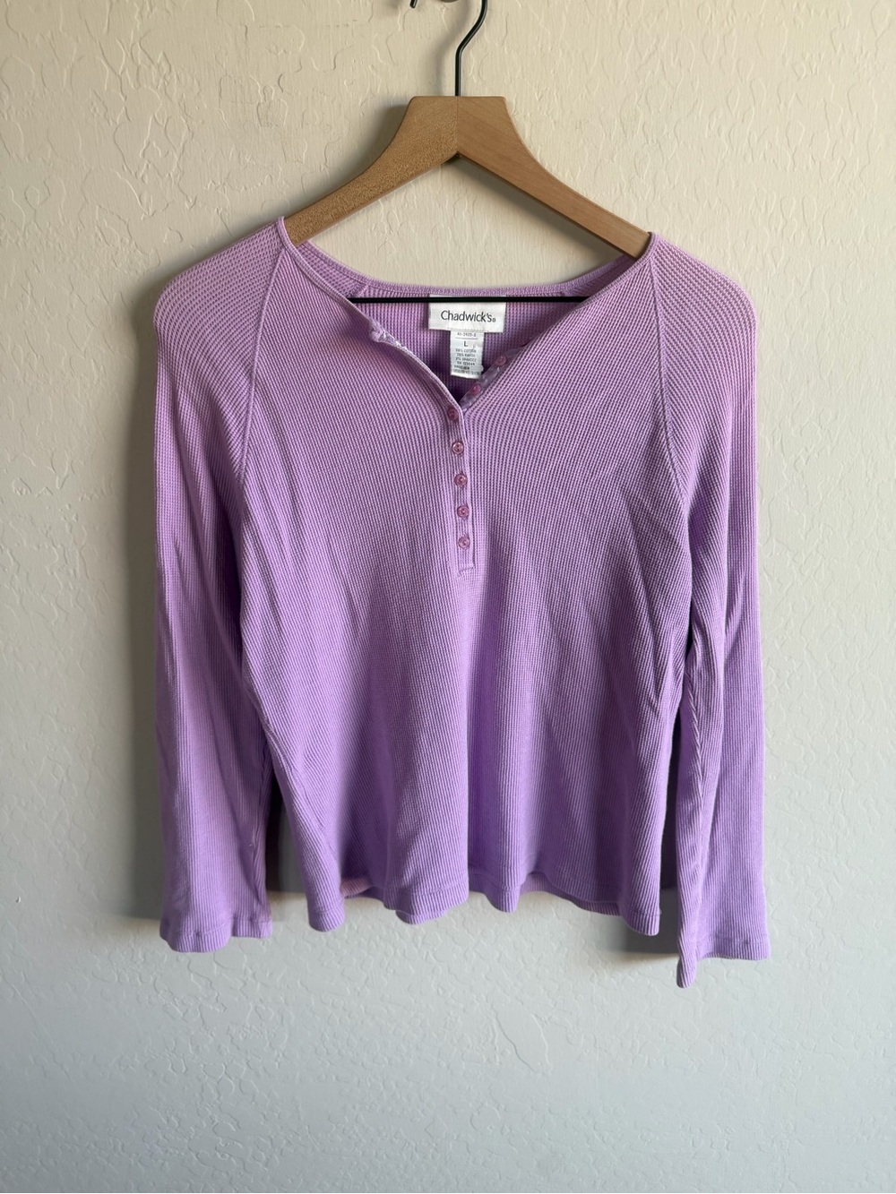 Chadwicks Lavender Henley Long-Sleeve Top L Preppy 90s Vintage